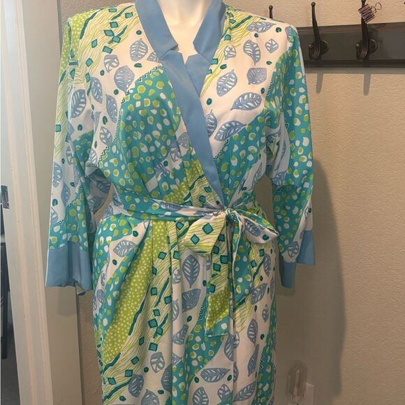 Oscar de la Renta Vibrant Blue and Green Robe - Picture 7 of 7